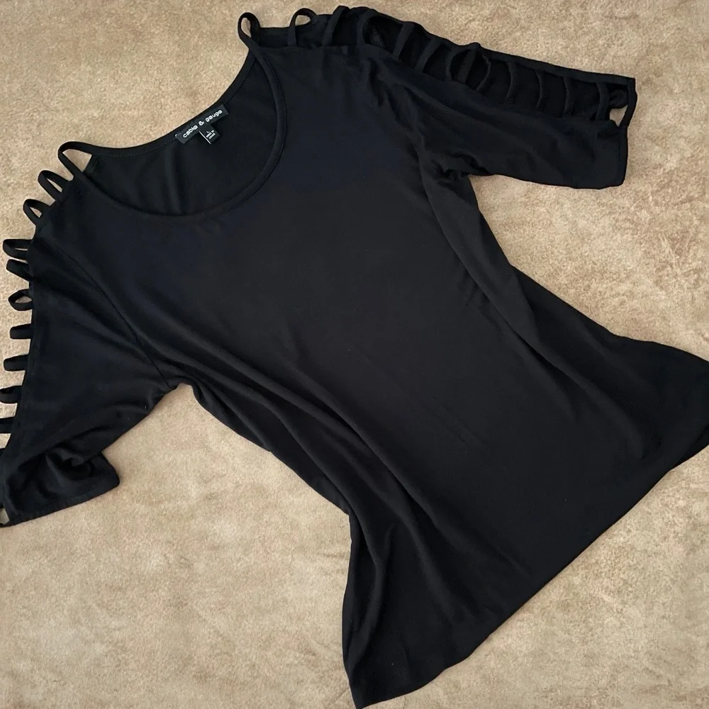Cable and Gauge 3/4 Length Peek a Boo Sleeve Black Size Large - Picture 4 of 12